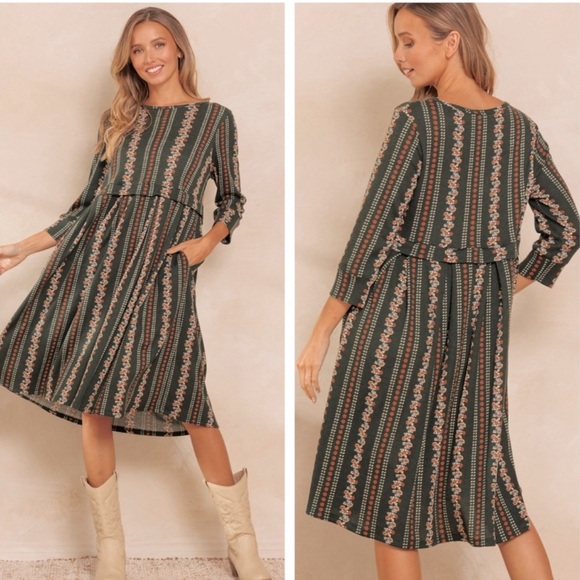 Never worn reposh✨Boho Quarter Sleeve Floral Midi Dress - Picture 2 of 2